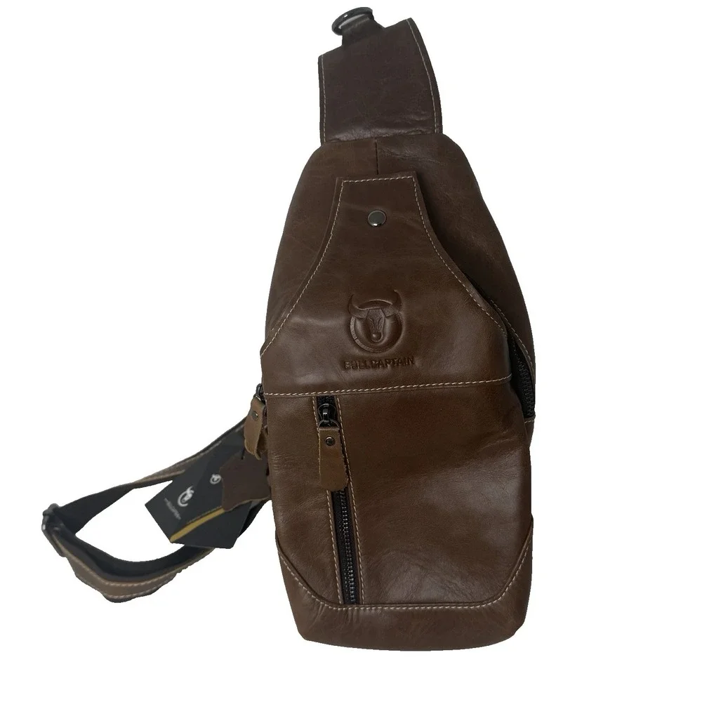 Leather Sling Bag Mens Chest Bag Casual Shoulder Crossbody Bags Travel Hiking...